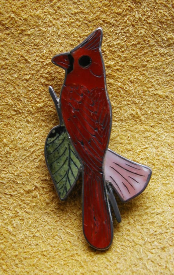Mosaic Inlay Cardinal Pin/Pendant by Harlan and Mo