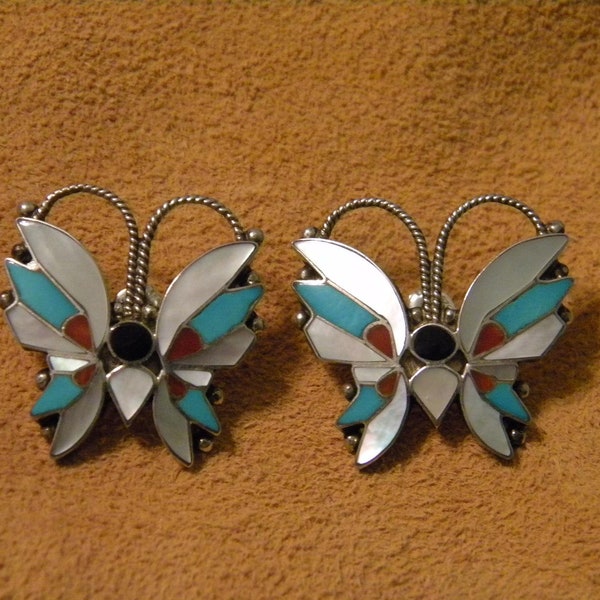 Mosaic Inlay Butterfly Post Earrings, by Rosita Wallace, Zuni