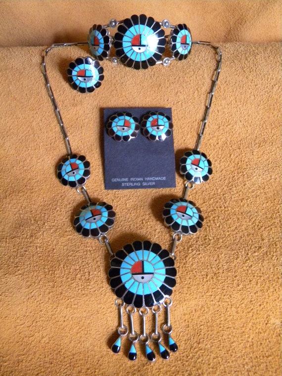 Mosaic Inlay Sunface Choker Set with Extra Turquoi