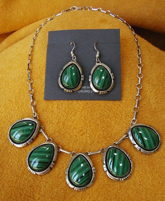 Five-Stone Natural Malachite Necklace Set by Lonn… - image 1