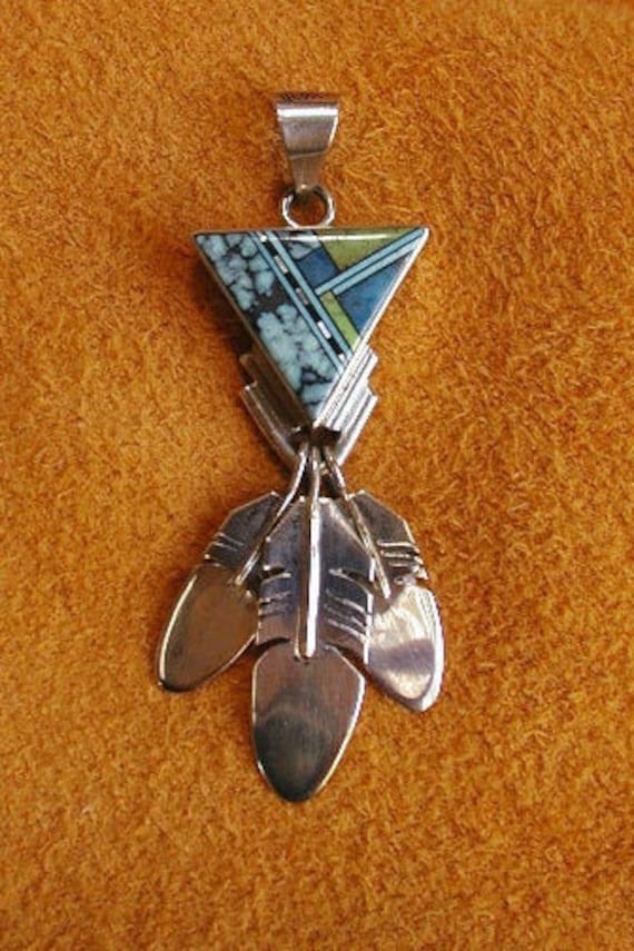 Large Three-feather Arrowhead Pendant by Duran Gasper, Zuni - Etsy