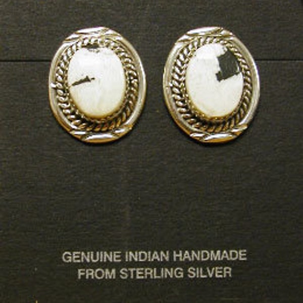 White Buffalo Oval Post Earrings by Minnie Platero, Navajo