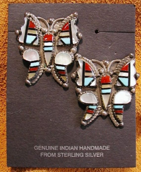 Mosaic Inlay Butterfly Post Earrings by Herbert Ce