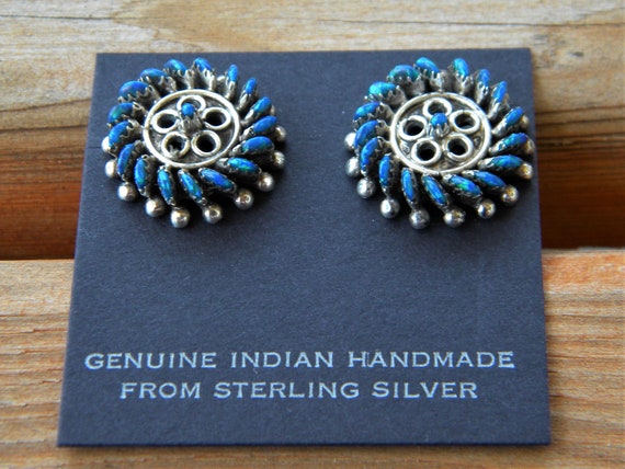 Octavius Seowtewa Vintage Native American Zuni Turquoise Sterling Silver Earrings Octavius Seowtewa Vintage Native American Zuni Turquoise Sterling Silver Earrings