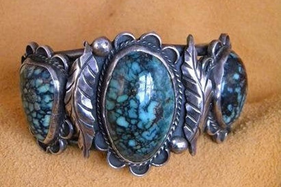 c. 1960 Three-Stone, Denali Turquoise Bracelet - … - image 1