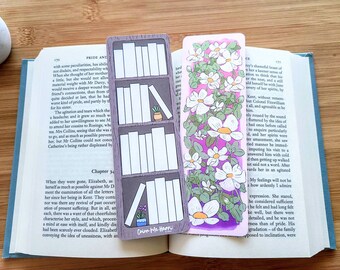 Bookmark Book Tracker Log White Windflower, Blossom Watercolor Illustrated Floral Bookmark, Cute Book Tracker, Double Sided, Glossy Finish