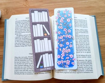 Bookmark Book Tracker Sakura Flower, Cherry Blossom Watercolor Illustrated Floral Bookmark, Cute Book Log, Double Sided, Glossy Finish