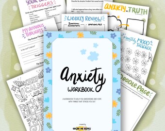 Anxiety Workbook | Mental Health Workbook | Self Help | Self Love | Self Care | Mood Tracker | Anxiety Journal | Mental Health Printables