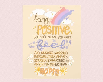 Art Print "Being Positive" | Inspirational Art | Wall Art | Unframed Art Print | Mental Health | Cute Print | Desk decoration | Home decor