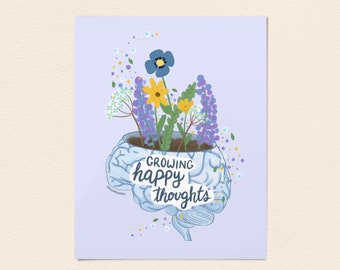 Art Print "Happy Thoughts" | Inspirational Art | Wall Art | Unframed Art Print | Mental Health | Cute Print | Desk decoration | Home decor