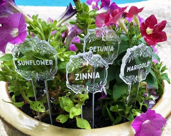 Plant Labels | Herbs, Flowers or Fruit and Vegetable Options | Any Plant, Any Variety | Gift Sets with Seeds | Weatherproof Etched Acrylic