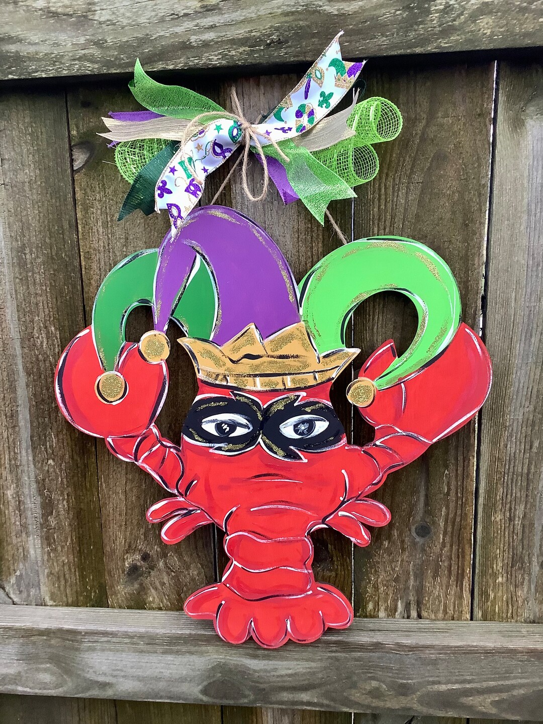 Mardi Gras Door Hanger Crawfish Door Hanger Mardi Gras Wreath Carnival
