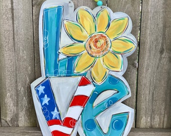 Summer patriotic door hanger|Sunflower Door Hanger