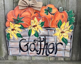 Hello Fall Door Hanger | Fall Door Hanger | Pumpkin Door Hanger | Gather | Pumpkin | Door hanger| Fall | Fall Decor | thanksgiving door
