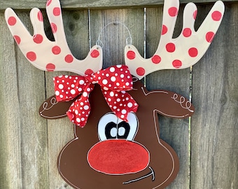 Reindeer Door  Hanger | Christmas Door Hanger | ready to ship | Merry Christmas  | Winter Decor | Door Hanger