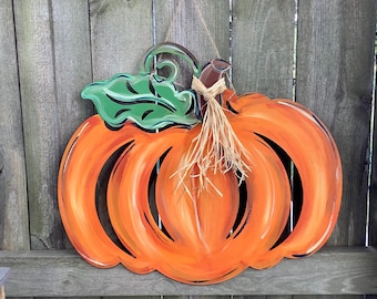 Hand Painted Wood Pumpkin Door Hanger | Fall Decor