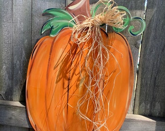 Hand Painted Wood Pumpkin Door Hanger | 22" Fall Decor