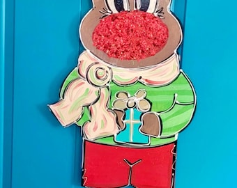 Reindeer Door   Hanger | Christmas Door Hanger | Ribbon Leg | Merry Christmas  | Winter Decor | Door Hanger