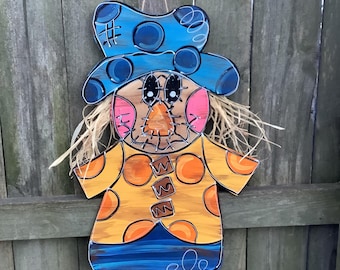 Fall Door Hanger - Pumpkin Door Decor - Autumn Door Sign - Thanksgiving Door Hanger - Fall Wreath - scarecrow door hanger