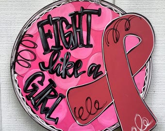 Hand Painted Breast Cancer Awareness Door Hanger | 22 Inch Fall Decor
