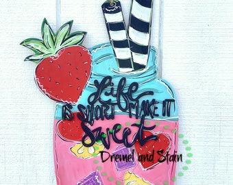 Lemonade Mason Jar Door Hanger | Hello Summer Sign