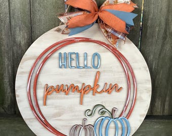 Fall Door Hanger - Pumpkin Door Decor - Autumn Door Sign - Thanksgiving Door Hanger - Fall Wreath - scarecrow door hanger