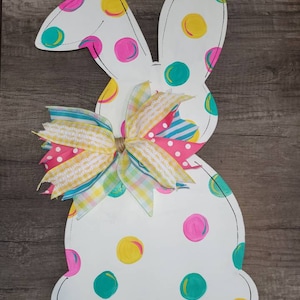 Polka Dot Easter Bunny Door Hanger | Hand-Painted Wood Decor