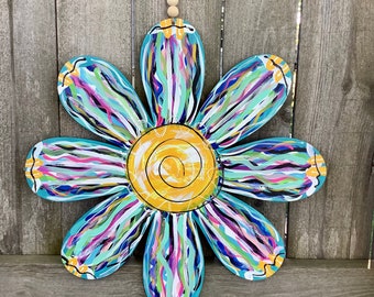 Hand Painted Whimsical Flower Door Hanger | Colorful Spring Decor