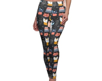 Cute Kitty Cat With Paw Glasses Bow Kitten Animal Lovers Alternative Printed Leggings