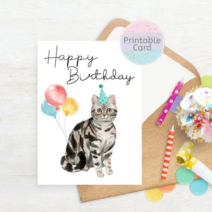Carte d'anniversaire chat tigré, carte d'anniversaire amoureux des chats, carte d'anniversaire drôle, carte de chat, amoureux des chats, anniversaire de chat mignon, téléchargement immédiat