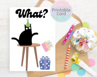 Cat Birthday Card, Black Cat Card, Cute Cat Card, Funny Cat Card, Funny Cat Birthday, Cat Owner Card, Birthday Cake Card- PRINTABLE