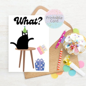 Cat Birthday Card, Black Cat Card, Cute Cat Card, Funny Cat Card, Funny Cat Birthday, Cat Owner Card, Birthday Cake Card- PRINTABLE
