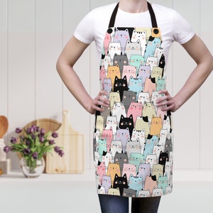 Cute Cat Pattern Apron, Baking Apron, Kitchen Apron, Cooking Gift, Cat Lover Gift, BBQ Apron, Women's Cat Apron