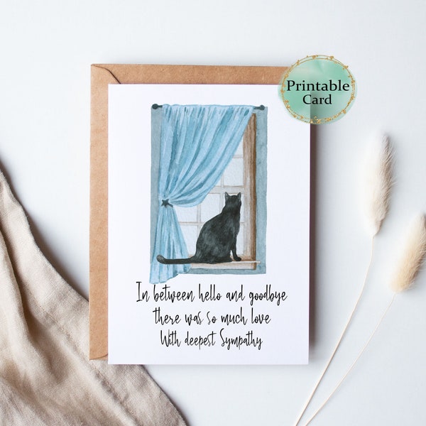 Cat Sympathy Card Printable, Pet Condolence Card, Pet Sympathy, Loss of Cat, Death of Pet, Black Cat- Instant Download