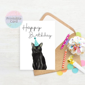 Carte d'anniversaire chat noir, carte d'anniversaire pour amoureux des chats, carte d'anniversaire drôle, carte de chat, carte d'anniversaire d'animal de compagnie, téléchargement immédiat