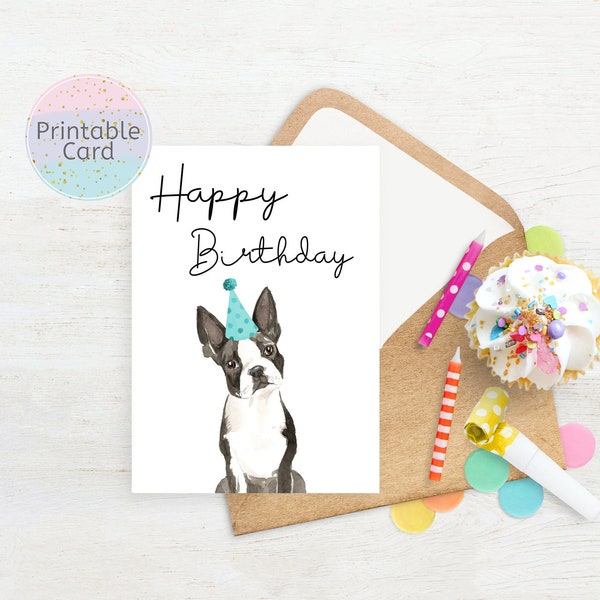 Boston Terrier Birthday Card, Dog Birthday Card, Card for Boston Terrier Owner