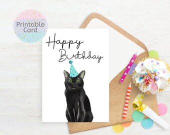 Carte d'anniversaire chat noir, carte d'anniversaire pour amoureux des chats, carte d'anniversaire drôle, carte de chat, carte d'anniversaire d'animal de compagnie, téléchargement immédiat