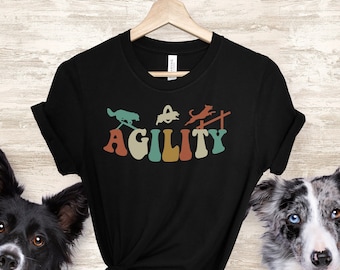 Retro hond behendigheidsshirt, hond behendigheidsobstakels shirt, hond sportshirt, hond eigenaar cadeau, border collie cadeau, behendigheidskleding