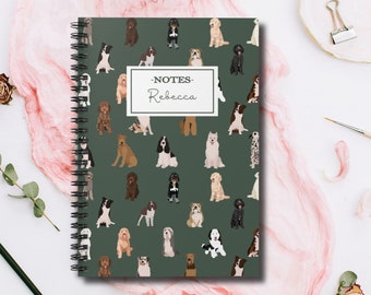 Personalized Dog Mom Notebook, Personalized Notebook, Custom Spiral Journal, Dog Pattern, Dog Journal, Personalized Journal