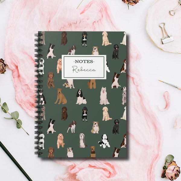 Personalized Dog Mom Notebook, Personalized Notebook, Custom Spiral Journal, Dog Pattern, Dog Journal, Personalized Journal