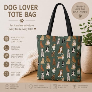 Dog Print Tote Bag: Trendy Polyester Grocery Bag