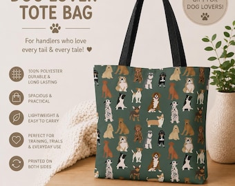 Dog Print Tote Bag: Trendy Polyester Grocery Bag