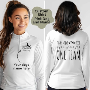 Personalized Dock Diving Shirt, Sports Dog, Unisex Quarter-Zip Pullover, Dock Dog, Water Sports Dog Shirt, Training with Dog, Dock Dog Gift