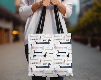 Dachshund Dog Tote Bag, Reusable Polyester Grocery Bag