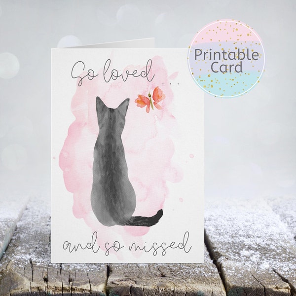 Cat Sympathy Card Printable, Pet Condolence Card, Pet Sympathy, Loss of Cat, Death of Pet, Instant Download