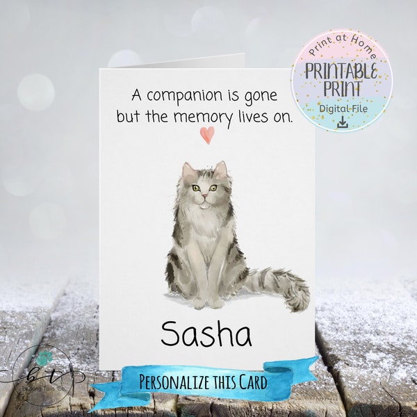 Any Cat Breed Memorial Card Custom Cat, Pet Loss Bereavement Card, In Memory, Pet Memorial Card-DIGITAL FILE