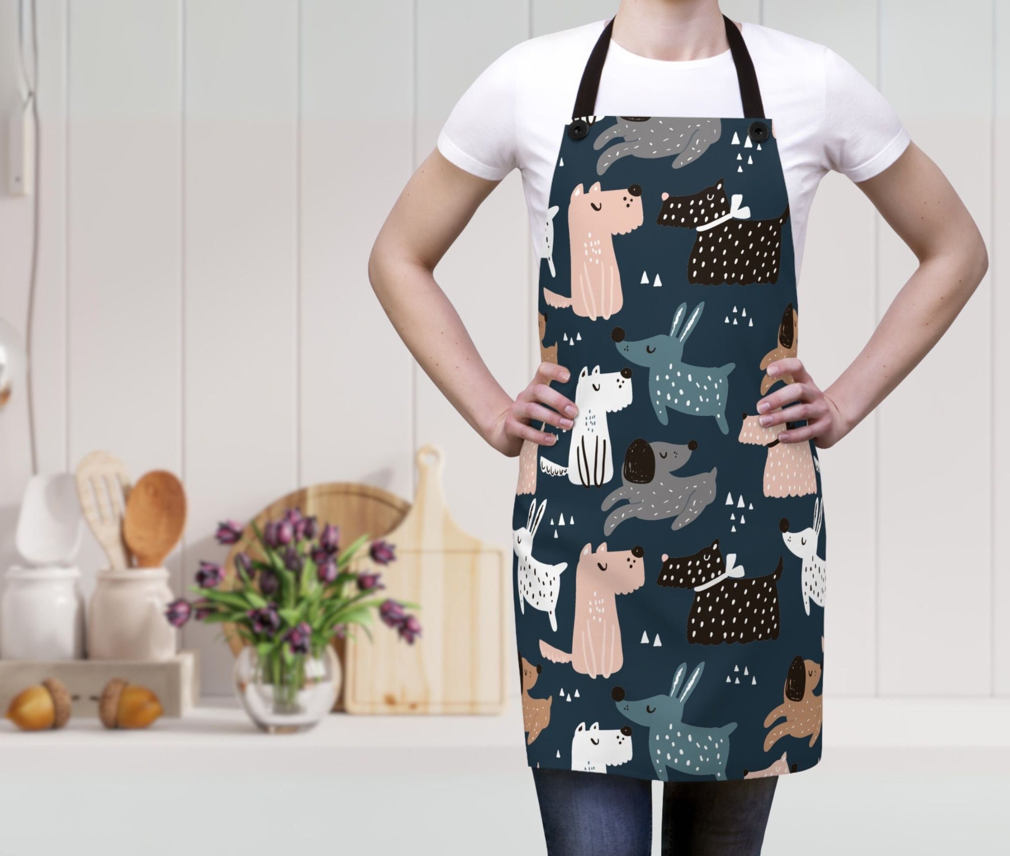 Crazy Cat Blue Cotton Chef Apron Crazy Cat Blue Cotton Chef Apron