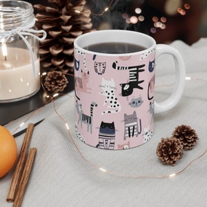 Pink Cat Mug, Cute Cat Mug, Cat Lover Gift, Crazy Cat Lady, Funny Cat Mug, Coffee Mug Cat