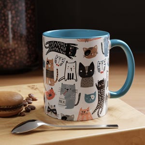 Cat Mug, Cute Cat Mug, Cat Lover Gift, Crazy Cat Lady, Cat Dad, Cat Mom, Black Cat, Funny Cat Mug, Cat Coffee Mug, Cat Cup-11oz Light Blue