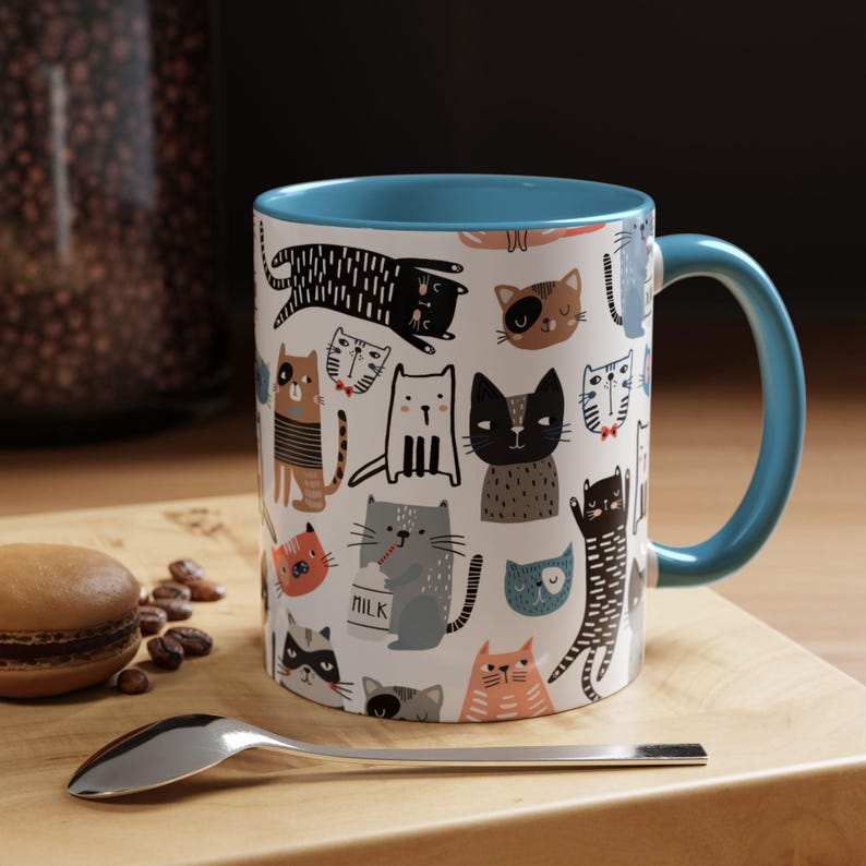 Cat Mug, Cute Cat Mug, Cat Lover Gift, Crazy Cat Lady, Cat Dad, Cat Mom, Black Cat, Funny Cat Mug, Cat Coffee Mug, Cat Cup-11oz Light Blue